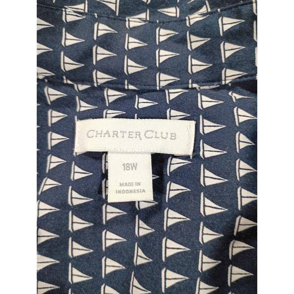 Charter Club Womens Sleeveless Top Navy Sailboat 18W Button Down - Picture 2 of 6